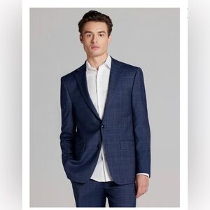 Calvin Klein Slim Fit Wool Windowpane Navy Suit Blazer Jacket Sport Coat 36S